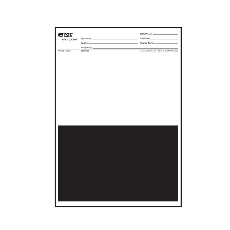 TQCsheen VF2343 Opacity Chart on white and black Spreading Rate Chart
