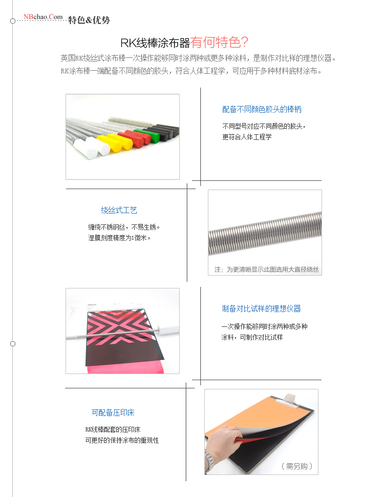 Features of RK Coating Rod No. 1
