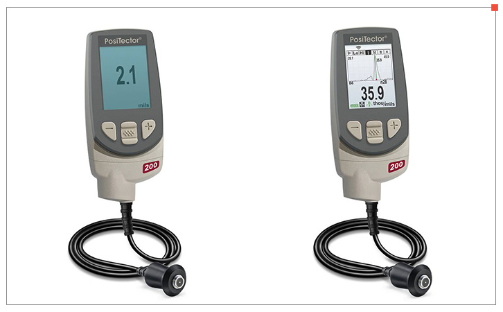 Actual images of the standard and advanced models of the Defelsko Positector 200 series ultrasonic Thickness Gauges in the United States