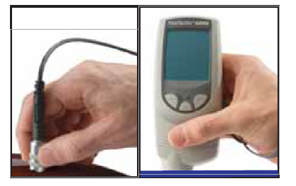 Instructions for using the Defelsko Positector 6000 Advanced Coating Thickness Gauge are shown in Figure 1