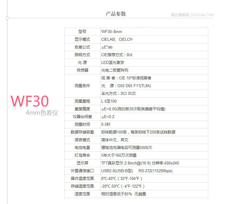 IWave WF30-8mm Colorimeter Specifications