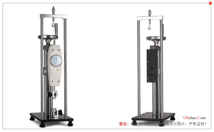Display and side view of Haibao HLX-J spiral tension and compression test stand with pointer push-pull gauge