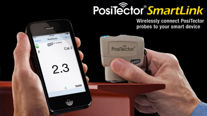 Schematic diagram of Positector SmartLink wirelessly connecting to a mobile phone