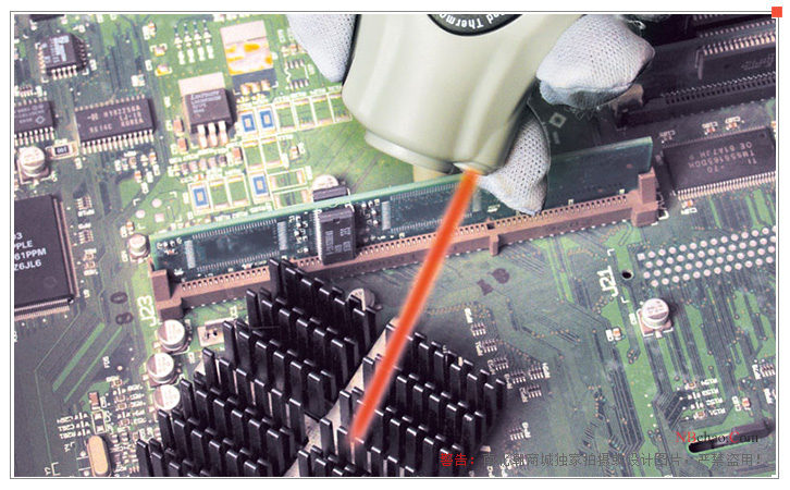 Detail of laser beam emission of TQC TE1004 portable infrared thermometer in the Netherlands