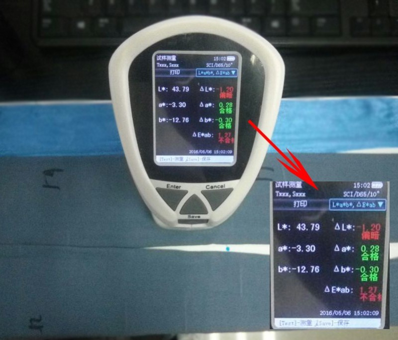 3.jpg The application of the Colorimeter for the detection of the color difference of stockings is shown in Figure 4