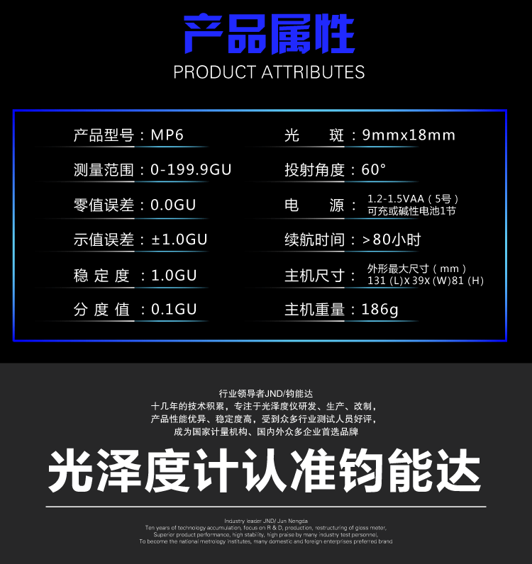 JND high-precision gloss meter specifications and attributes
