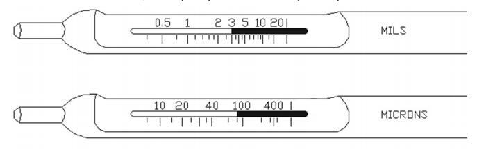 Schematic diagram of two different thickness scale units for the PosiPen Coating Thickness Gauge