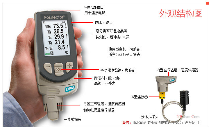 Structural diagram of Defelsko DPMS1 portable temperature and humidity meter in the United States
