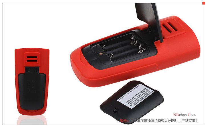 Detail of the back and battery compartment of the TASI-605A digital thermometer