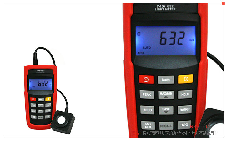 TASI-632 lux meter display parameters and operation button details