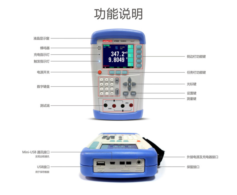 Structure diagram of AMBER AT525 battery internal resistance Tester