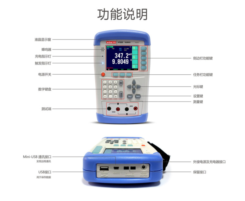 Functional structure diagram of AMPLUS AT525D battery internal resistance Tester