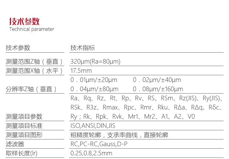 Mattel Instruments MR200 roughness Tester technical parameters 1