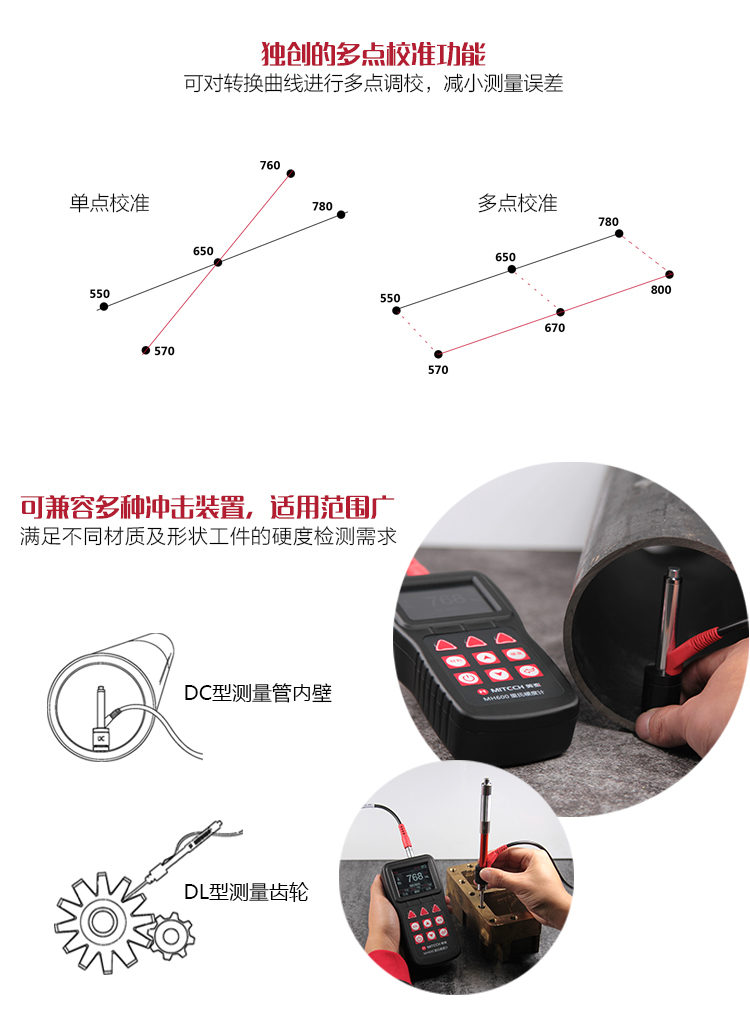 Mattel Instruments MH600 Leeb Hardness Tester features a multi-point calibration function