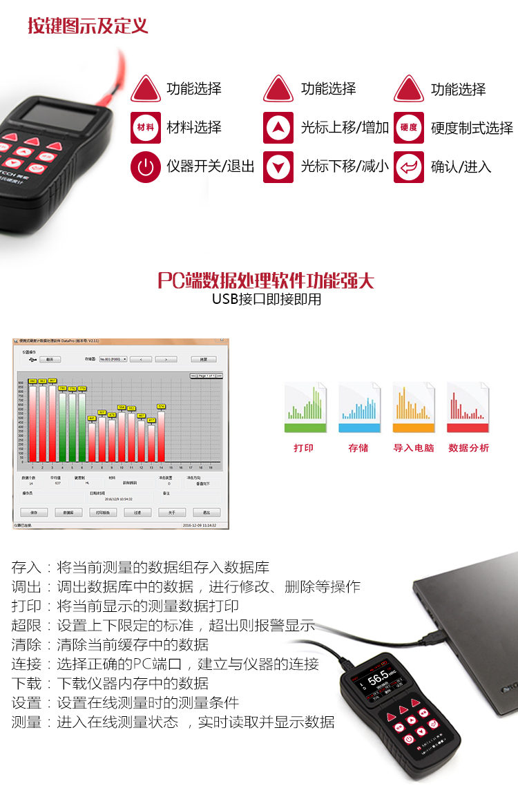Mattel Instruments MH600 Leeb Hardness Tester button diagram