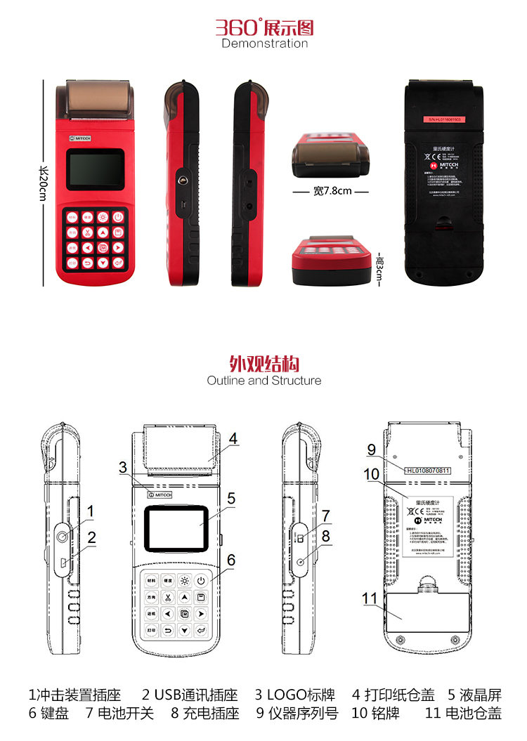 Appearance and structure of Mattel Instruments Leeb Hardness Tester MH500