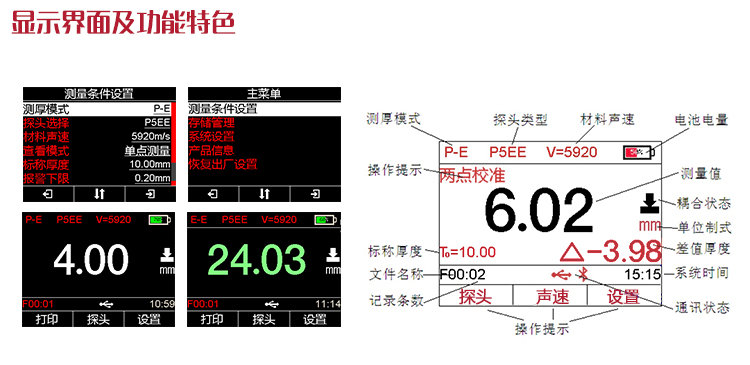 Display interface diagram of Mitech MT600 high-precision ultrasonic Thickness Gauge