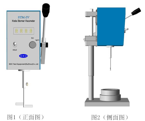 Front view and side view of the Sedchang STM-IV Stormer viscometer