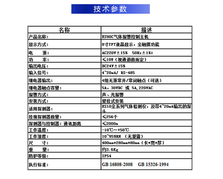 Visionless ES90C-8/R gas alarm control host technical parameters