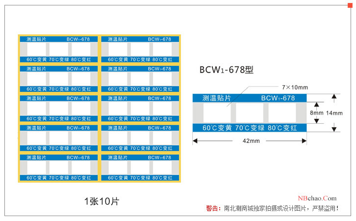Display of Changlong BCW1-678 reflective Temperature Indicator Label