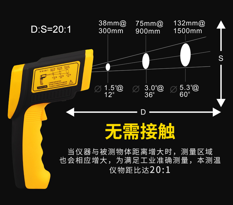 Sima AR300+ Industrial Infrared Thermometer Object Distance Ratio