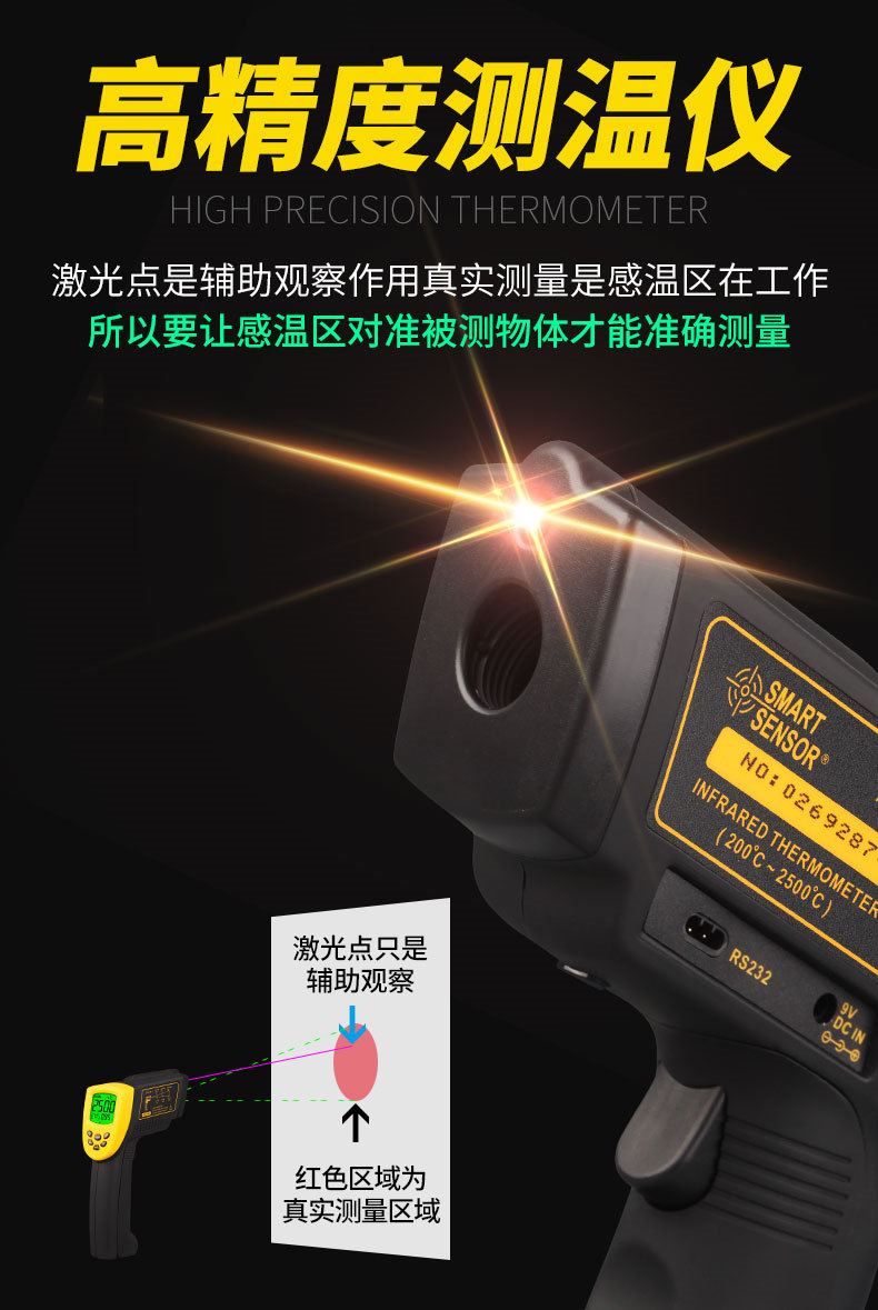 CMAR AR892+ infrared thermometer has laser positioning function