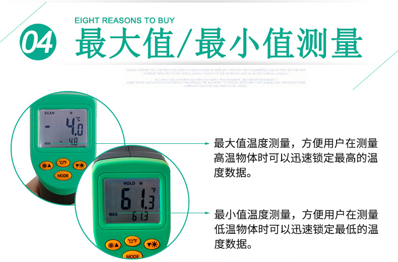 The maximum and minimum values measured by the Electrolico EM380 infrared thermometer