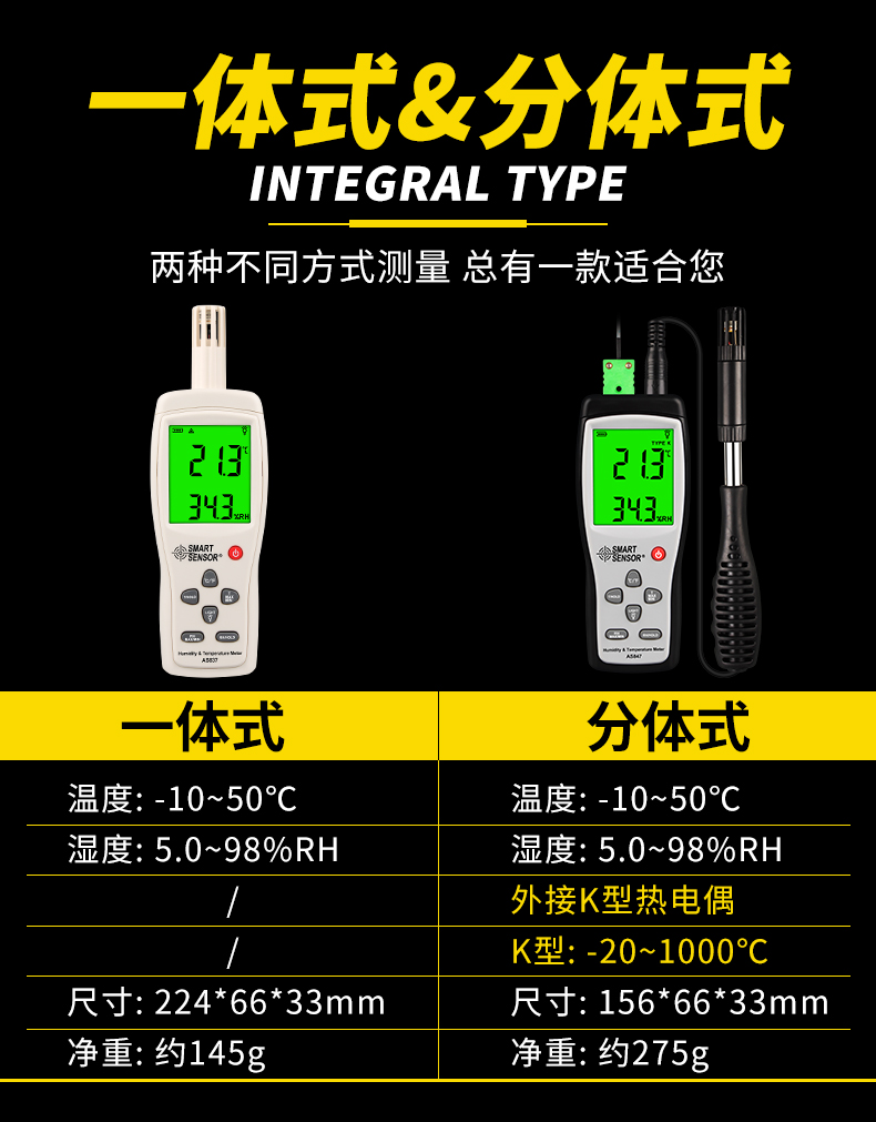 Parameter comparison chart of SIMA AS837 temperature and humidity meter (integrated)