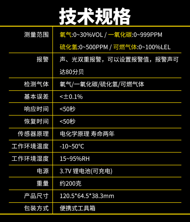 SIMA AS8900 four-in-one Gas Detector (diffusion + pump suction) technical specifications