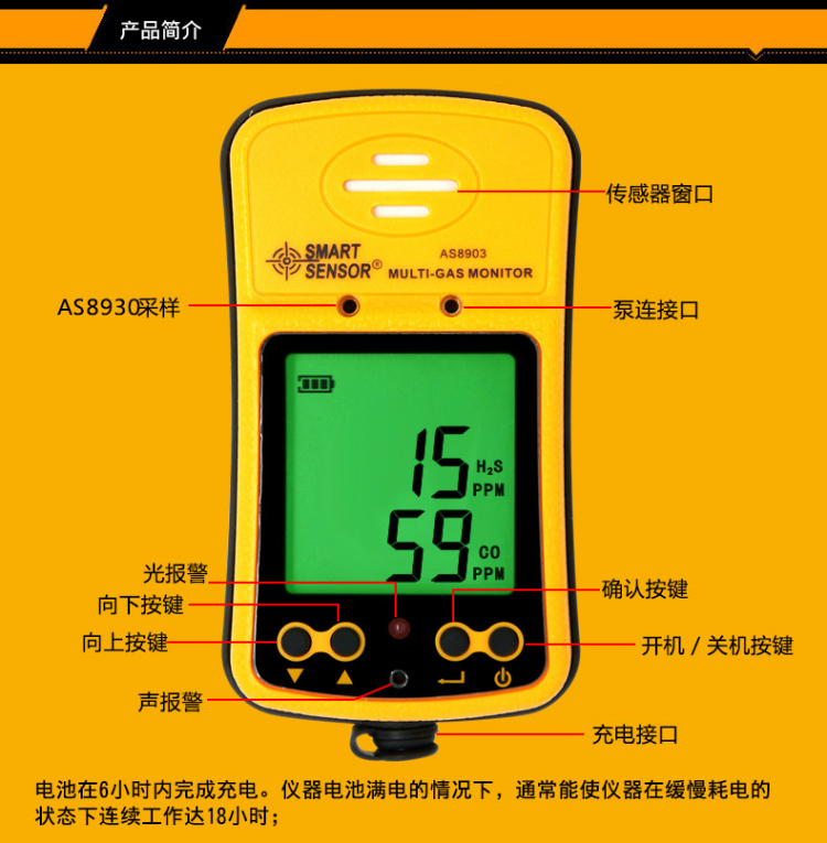 C-MER AS8903 2-in-1 Gas Detector (Diffusion + Suction Type) Introduction and Display