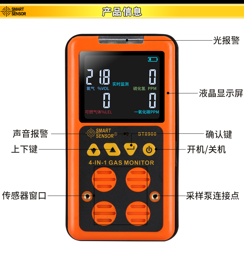 C-MER AS8904 Carbon Dioxide Detector (Diffusion + Suction Type) Product Function Structure Diagram