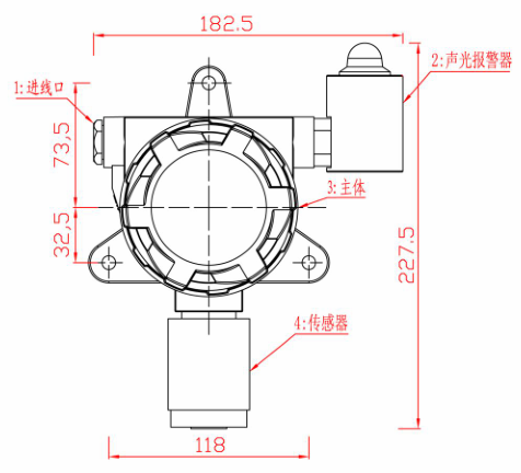 Dimensions of Gaopin Technology NGP5-C6H6-A Fixed Benzene Alarm