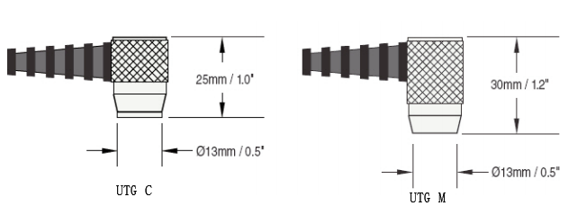 Dimension drawing of the Defelsko UTG C1 ultrasonic wall Thickness Gauge