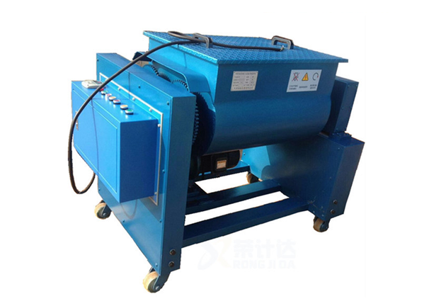 Display of Rongjida HJS-60 twin-shaft concrete mixer