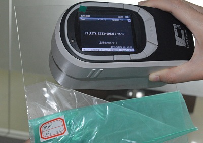 The application of the Colorimeter in the test of the yellowing degree of the transparent plastic sheet is shown in Figure 3