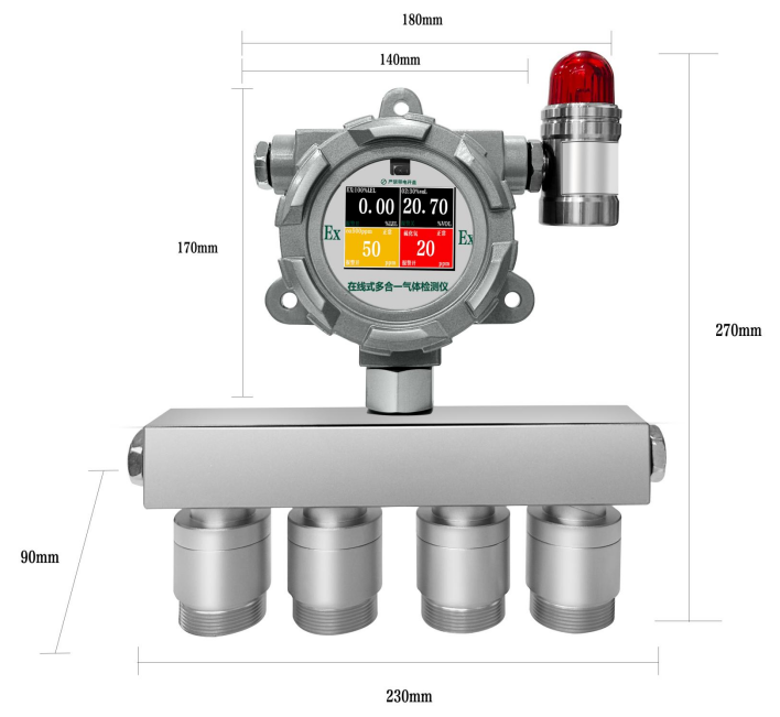Guoyu Technology GY/VGD-200-4M-G(CH4/O2/CO/H2S) Online All-in-One Detector Details Figure 2