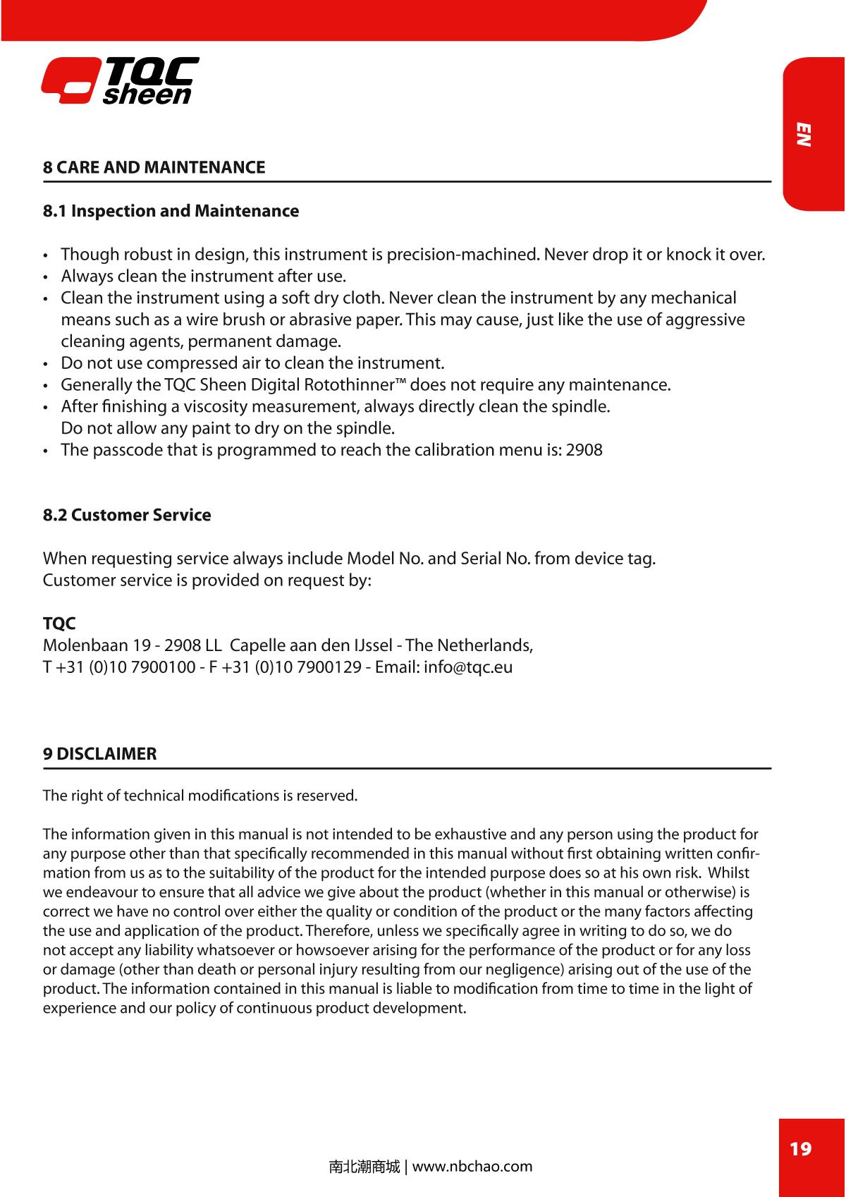 TQC sheen DV2000 Rotational viscometerManual page 19