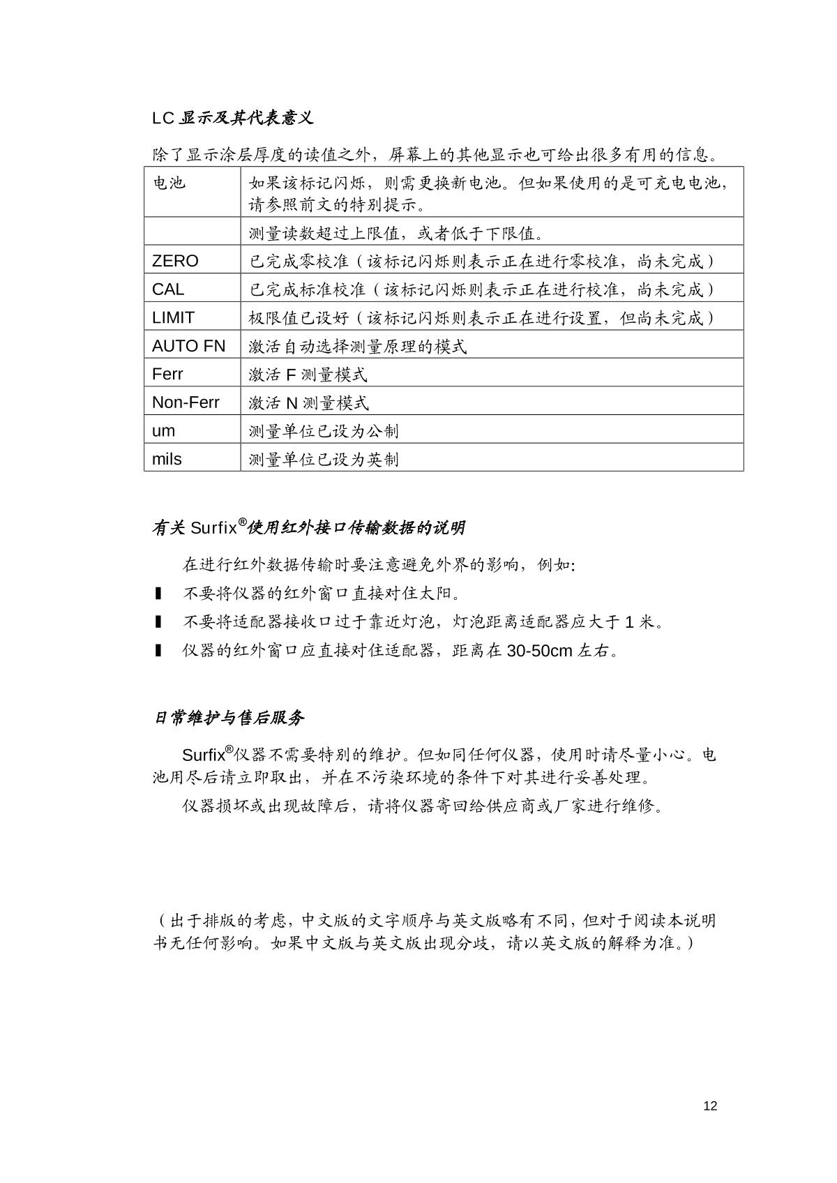 PHYNIX Surfix&reg; easy I-FN Easy to use Built-in probe dual-use Film thickness meterManual page 12