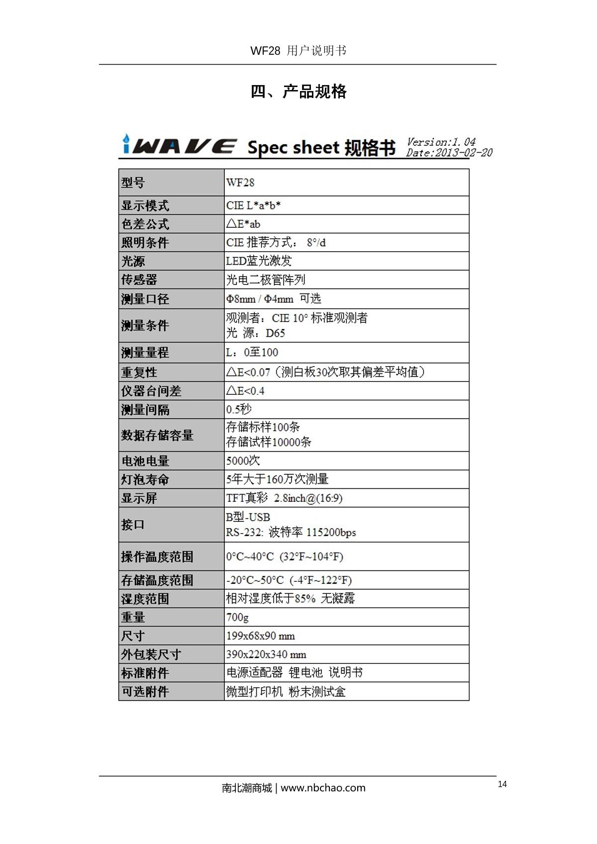 IWAVE WF28 ColorimeterManual page 16