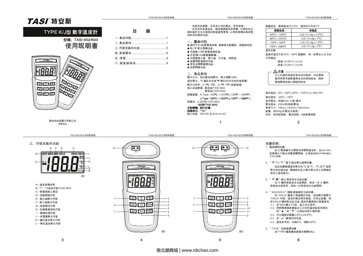 TASI TASI-602 Thermocouple ThermometerManual page 1