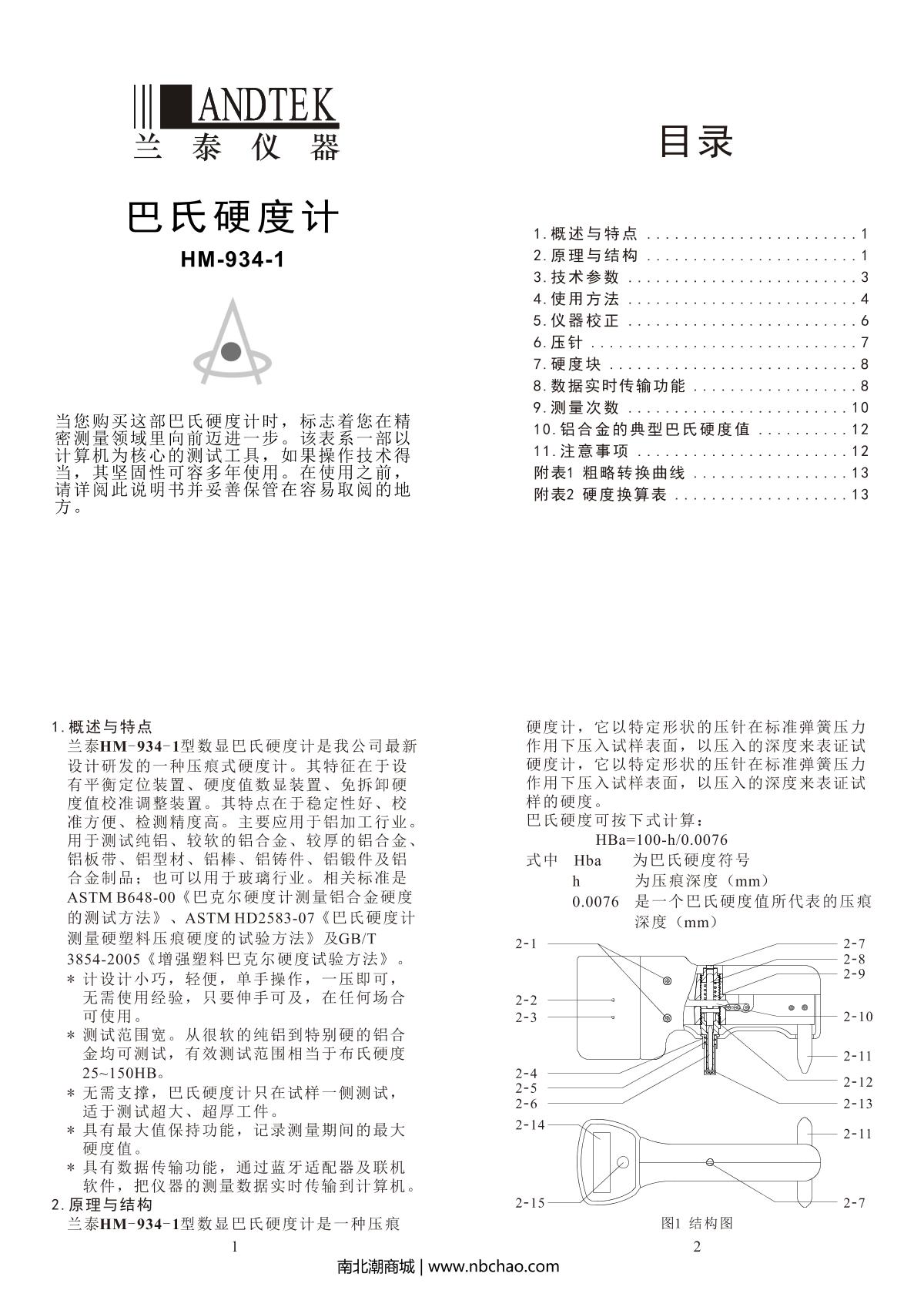 LANDTEK HM-934-1 Pasteur Hardness GaugeManual page 1