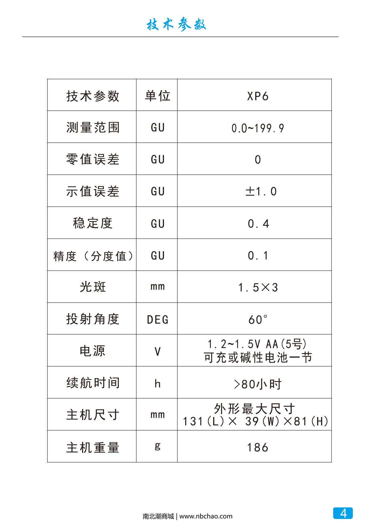JND XP6 Ultra high precision Glossiness MeterManual page 5