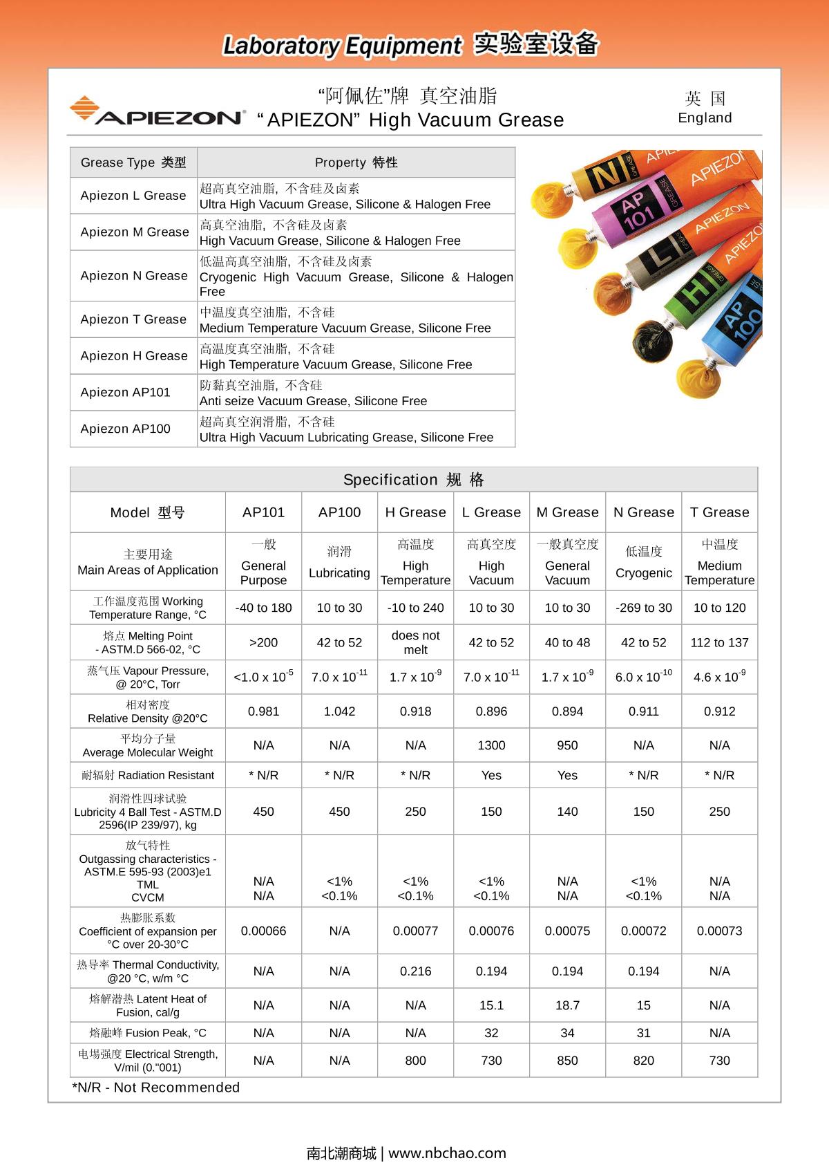 APIEZON T-25G Vacuum grease brochure page 1