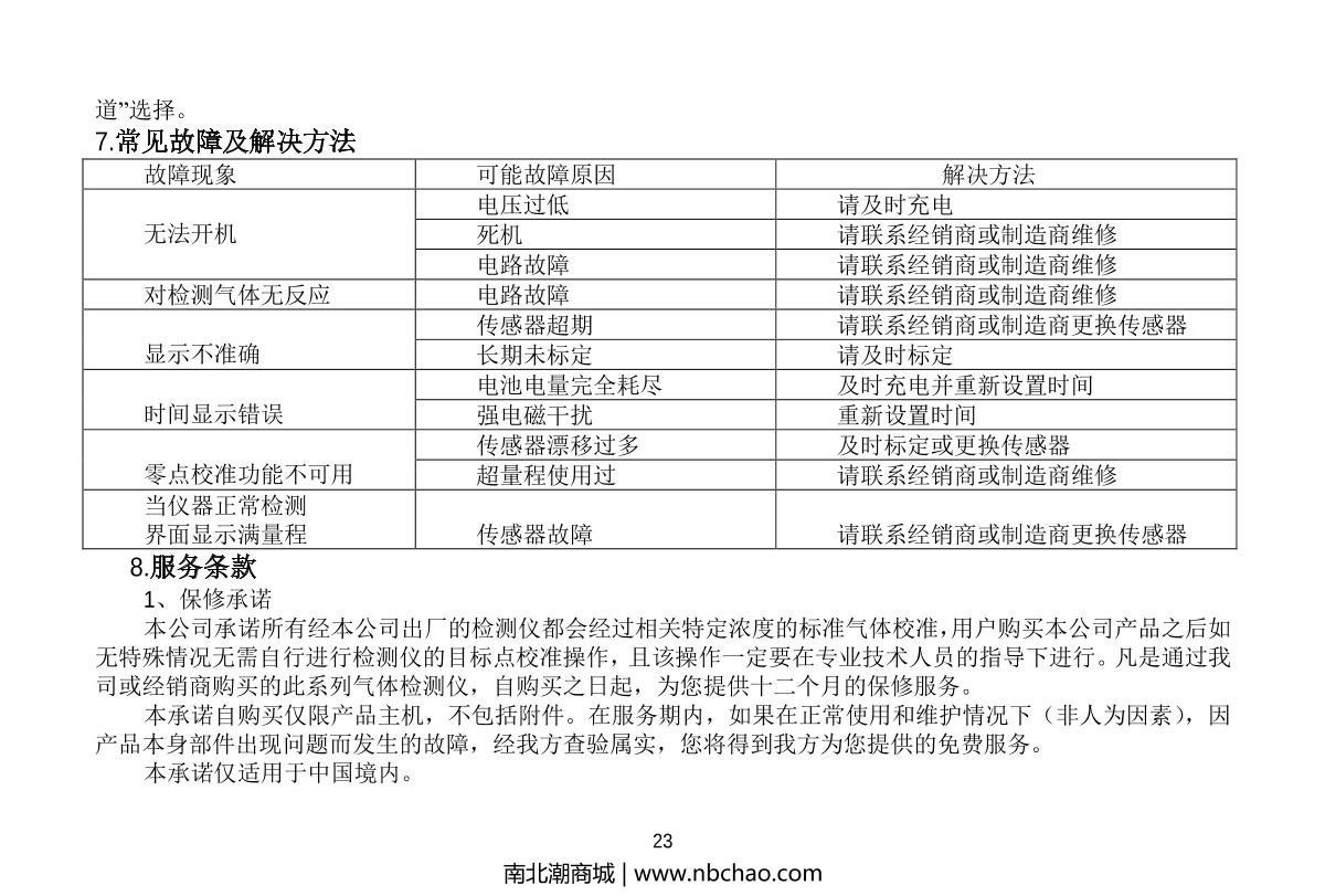 Unitec YT-1200H-S-H2S(0-100ppm) Hydrogen sulfide DetectorManual page 23