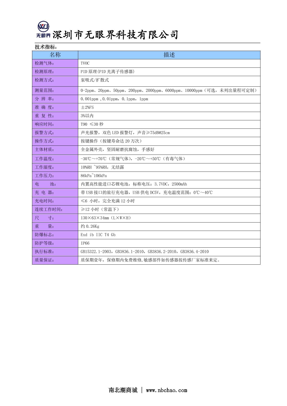 EYESKY ES20B-VOC（0~100ppm） Portable VOC Detector brochure page 2