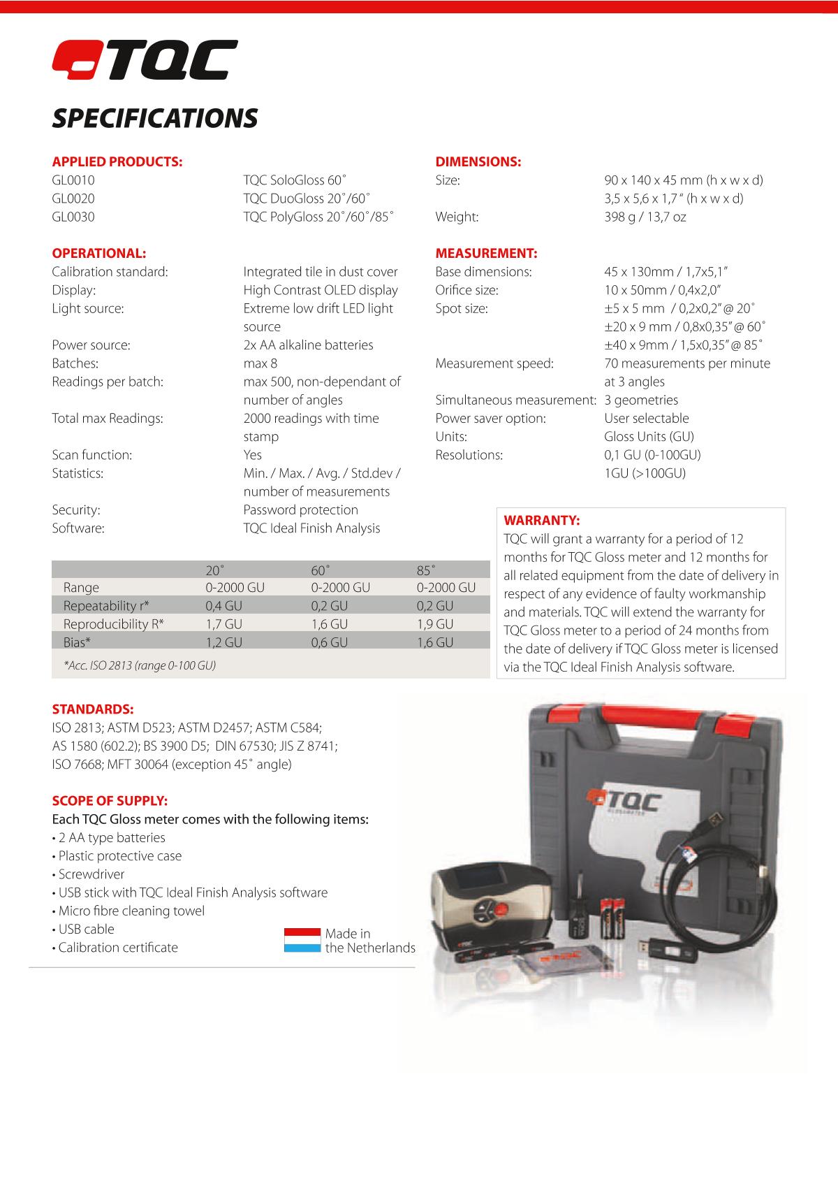 TQC sheen GL0030 Gloss Meter brochure page 8