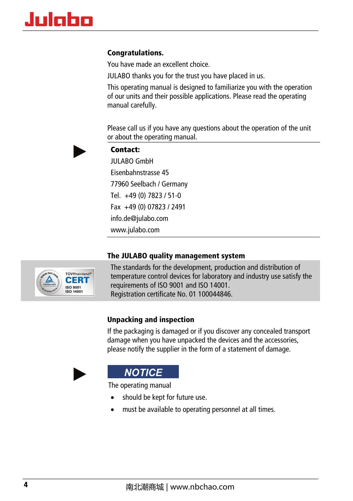 JULABO  Manual page 4