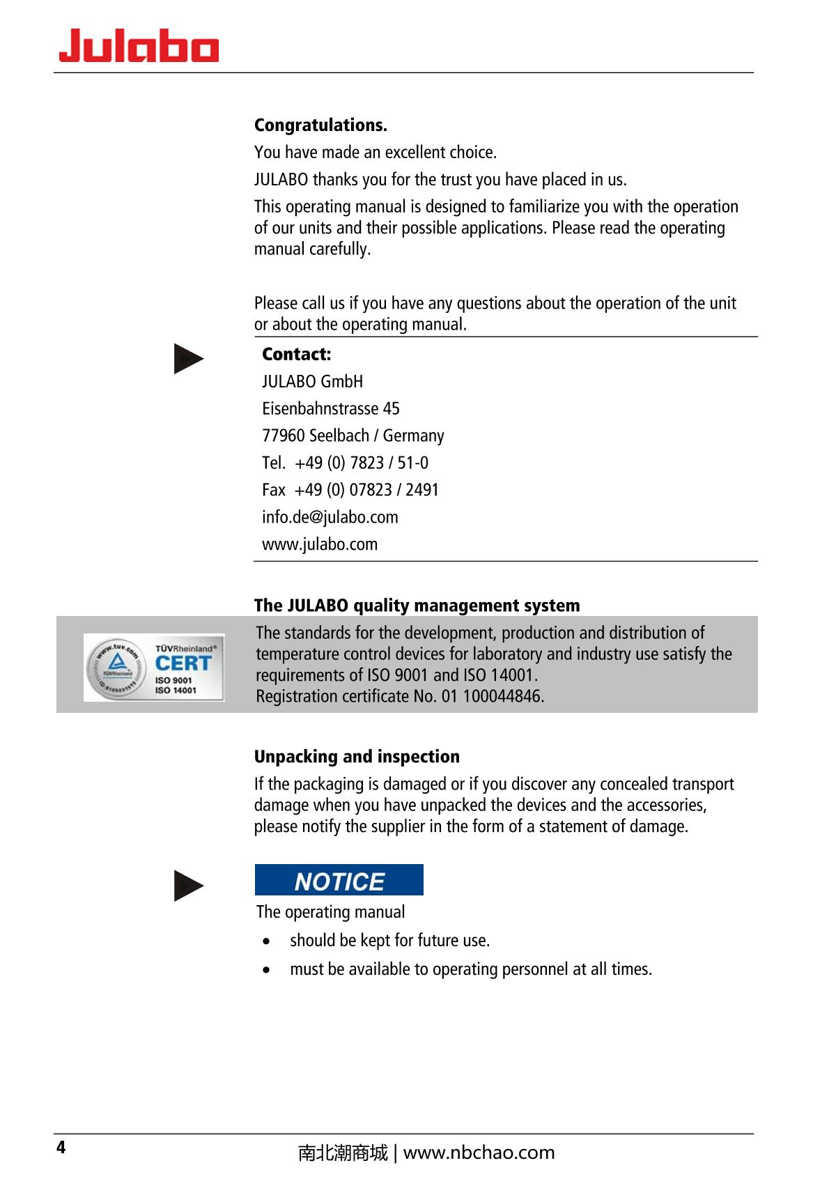 JULABO  Manual page 4
