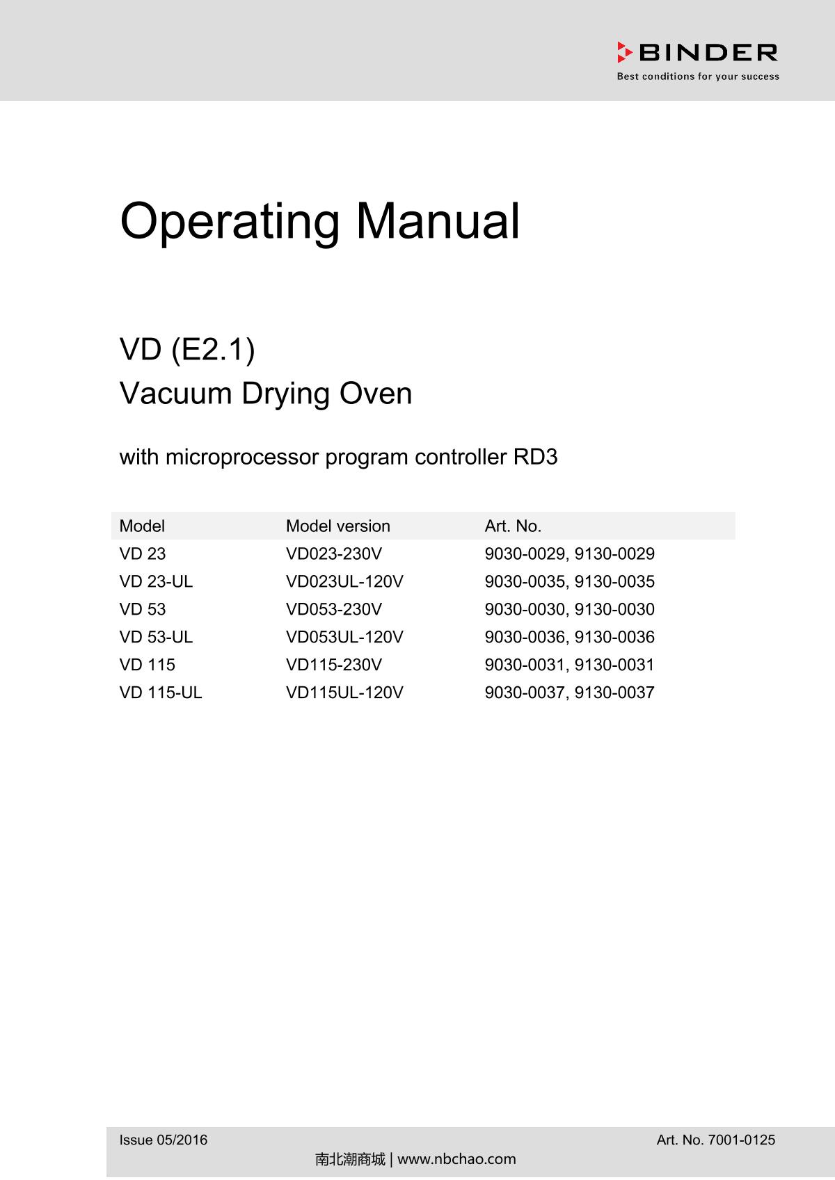 Binder VD53 Vacuum OvenManual page 1