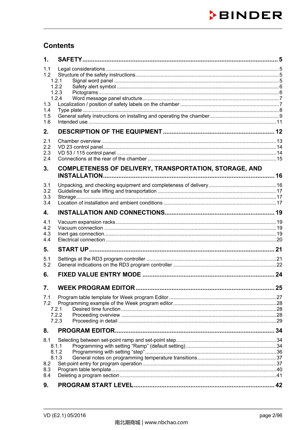 Binder VD53 Vacuum OvenManual page 2